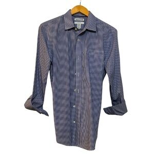 Men's Navy Checkered Dress Shirt
